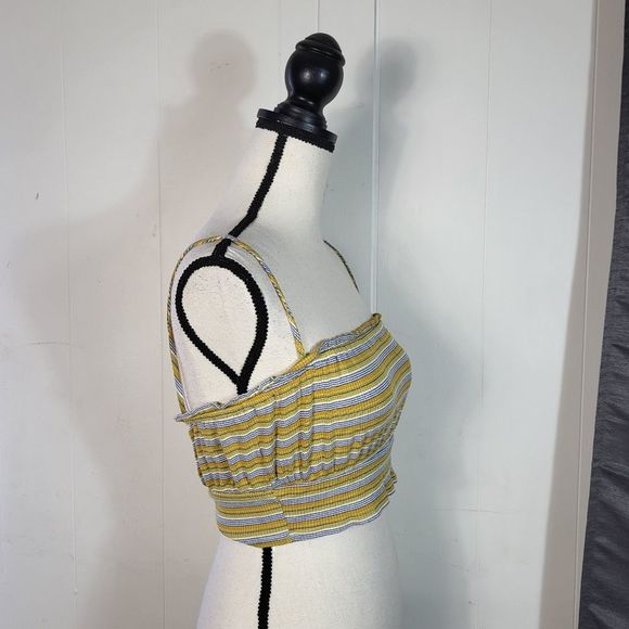 ME TO WE UO Blue Yellow Stripe Y2K Ultra Cropped Cami Top Size Medium - Picture 2 of 3
